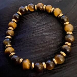 Tigereye Bracelet, Natural Stone & Goldtone Spacers